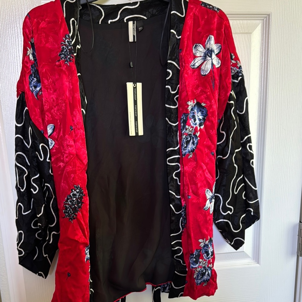 Red and Black Floral Kimono Jacket